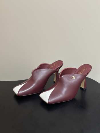 Uubags Chanrel Two-Tone Pointed Toe Mule Pumps In Burgundy/White 9cm