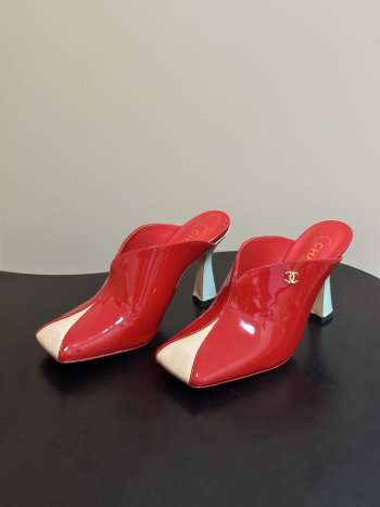 Uubags Chanrel Two-Tone Pointed Toe Mule Pumps In Red/Beige 9cm