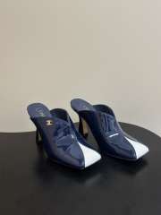 Uubags Chanrel Two-Tone Pointed Toe Mule Pumps In Blue/White 9cm - 5