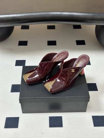 Uubags Chanrel Two-Tone Pointed Toe Mule Pumps In Burgundy/Beige 9cm