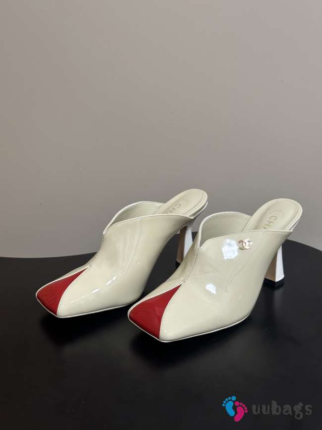 Uubags Chanrel Two-Tone Pointed Toe Mule Pumps In Red/White 9cm - 1