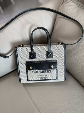 Uubags Burberry Mini Freya Tote In Black/Grey Canvas 23x8x19cm
