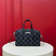 Uubags small boston bag with Gucci plaque in dark blue washed GG denim 20x12x11cm - 1