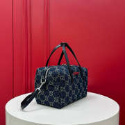Uubags small boston bag with Gucci plaque in dark blue washed GG denim 20x12x11cm - 5