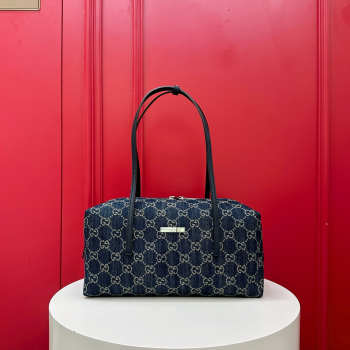 Uubags Gucci Melrose medium boston bag in dark blue washed GG denim 29x14x15cm