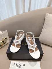 Uubags Alaia Fishnet Heel Sandals In White Patent Leather 5.5cm - 3