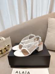 Uubags Alaia Fishnet Heel Sandals In White Patent Leather 5.5cm - 4
