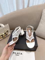 Uubags Alaia Fishnet Heel Sandals In White Patent Leather 5.5cm - 6