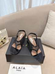Uubags Alaia Fishnet Heel Sandals In Black Patent Leather 5.5cm - 5