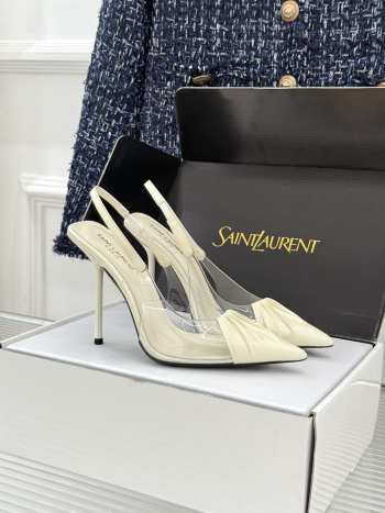 Uubags YSL Frida slingback leather pumps in white 10.5cm
