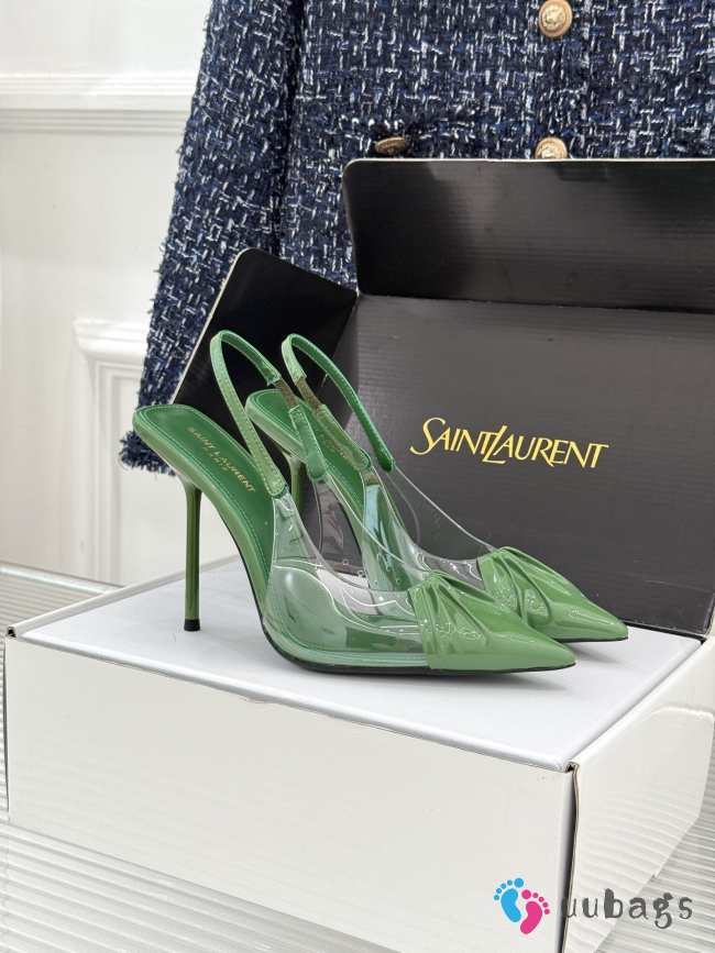 Uubags YSL Frida slingback leather pumps in green 10.5cm - 1