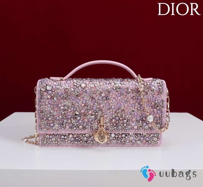 Uubags My Dior Mini Bag in Pink Crystal Embroidery 21x11.5x4cm - 1