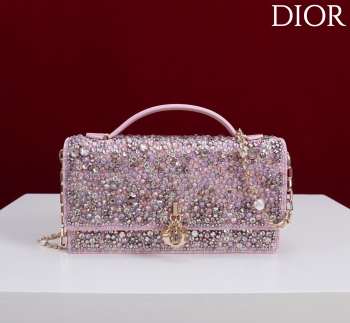 Uubags My Dior Mini Bag in Pink Crystal Embroidery 21x11.5x4cm