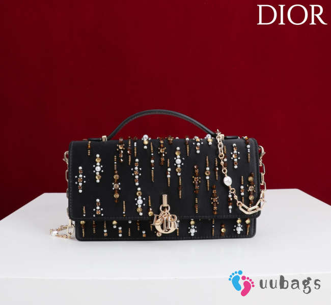 Uubags My Dior Mini Top Handle Bag in Black Cannage Embroidery with Crystals 21x11.5x4cm - 1