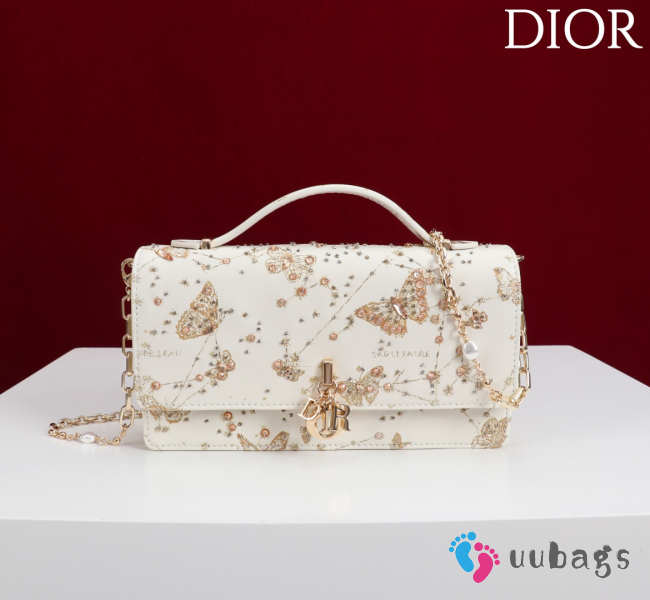 Uubags My Dior Mini Bag White Butterfly Embroidery 21x11.5x4cm - 1