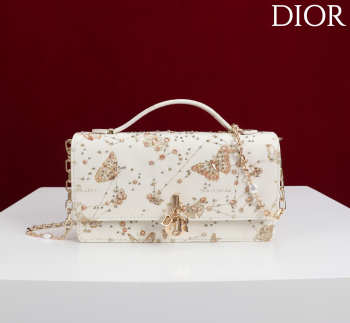Uubags My Dior Mini Bag White Butterfly Embroidery 21x11.5x4cm