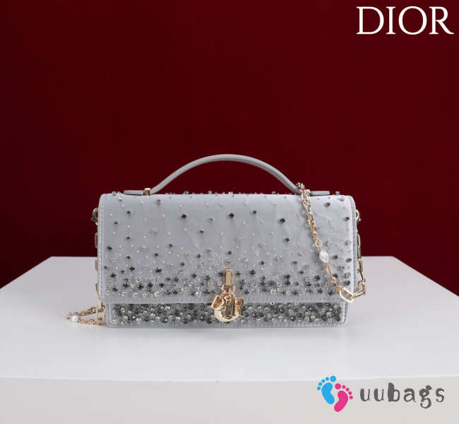 Uubags My Dior Mini Top Handle Bag in Silver-Tone Crystal Embroidery 21x11.5x4cm - 1