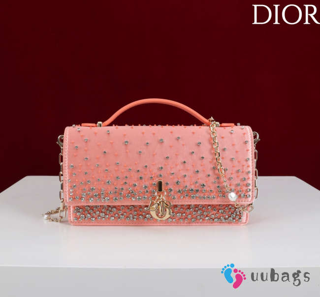 Uubags My Dior Mini Bag with Pink Crystal Embroidery 21x11.5x4cm - 1