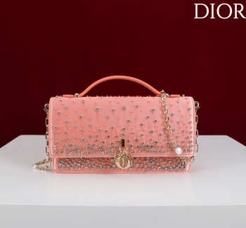 Uubags My Dior Mini Bag with Pink Crystal Embroidery 21x11.5x4cm