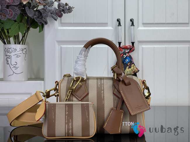 Uubags Louis Vuitton M27980 Speedy P9 Bandoulière 20 Bag Camel Washed Stripe Pattern 22x14x17.5cmc - 1