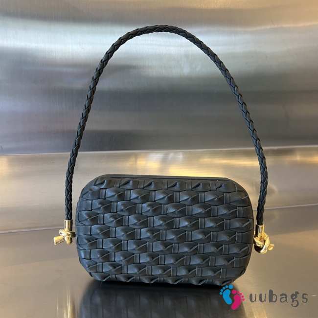 Uubags Bottega Veneta Knot-on-strap handbag in black intreccio leather 19x12x5cm - 1