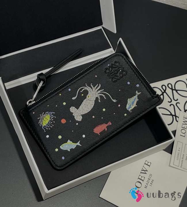 Uubags Loewe x Suna Fujita Calfskin Zipped Card Holder In Black 13x7.5cm - 1