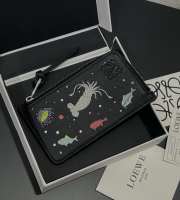 Uubags Loewe x Suna Fujita Calfskin Zipped Card Holder In Black 13x7.5cm - 1