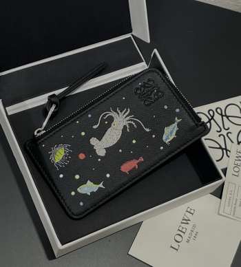 Uubags Loewe x Suna Fujita Calfskin Zipped Card Holder In Black 13x7.5cm