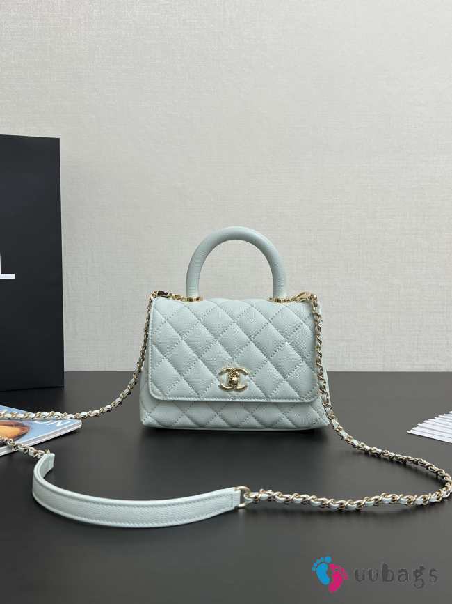 Uubags Chanel Mini Coco Handle Bag Caviar Leather In Baby Blue 13x19x9cm - 1