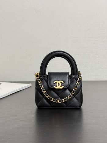 Uubags Chanel Kelly Micro Aged Calfskin Leather Bag In Black 12x9x4cm