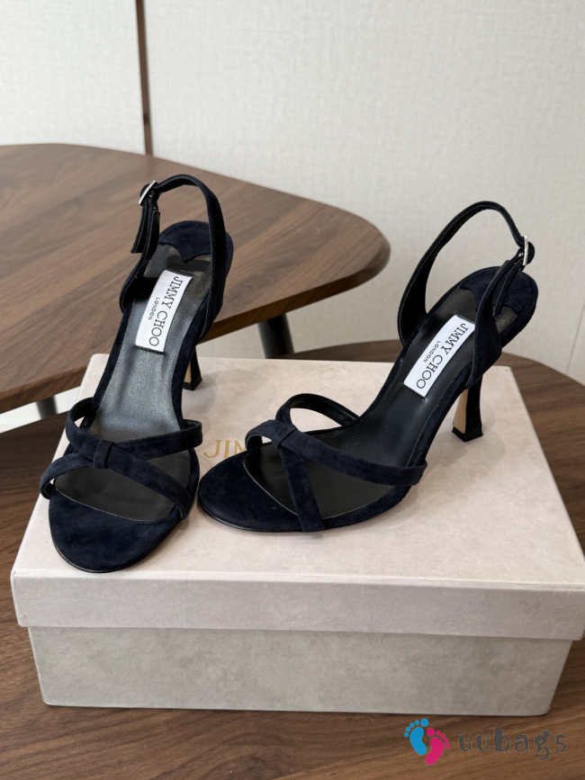 Uubags Jimmy Choo Elsy 100 Sunset Black Suede Crossover Slingbacks - 1