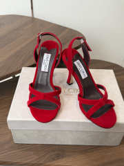 Uubags Jimmy Choo Elsy 100 Sunset Red Suede Crossover Slingbacks - 1