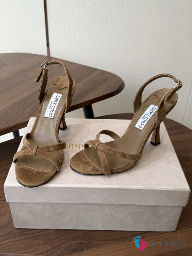 Uubags Jimmy Choo Elsy 100 Sunset Biscuit Suede Crossover Slingbacks  - 1