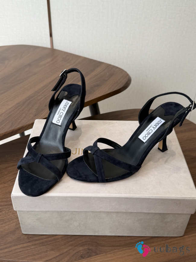 Uubags Jimmy Choo Elsy 100 Sunset Navy Blue Suede Crossover Slingbacks - 1