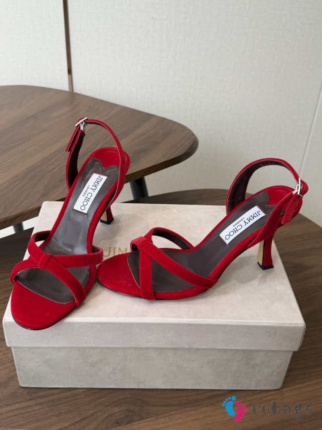 Uubags Jimmy Choo Elsy 70 Sunset Red Suede Crossover Slingbacks - 1