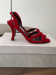 Uubags Jimmy Choo Elsy 70 Sunset Red Suede Crossover Slingbacks - 5