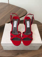 Uubags Jimmy Choo Elsy 70 Sunset Red Suede Crossover Slingbacks - 3