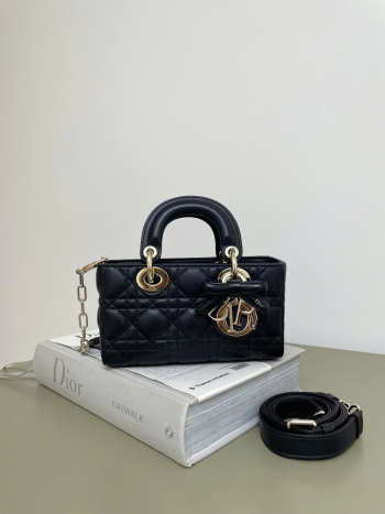 Uubags Dior Mini Lady D-Joy Bag Black Cannage Lambskin 19x10.5x5.5cm