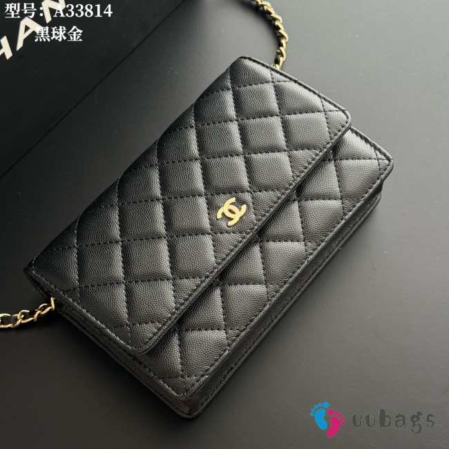 Uubags Chanel Black Caviar Leather Wallet on Chain With Gold Hardware 19x12x4cm - 1