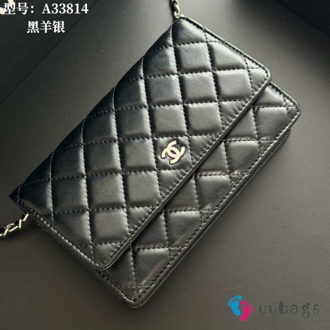 Uubags Chanel Black Caviar Leather Wallet on Chain With Silver Hardware 19x12x4cm - 1