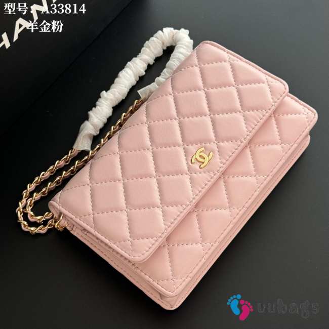 Uubags Chanel Pink Lambskin Leather Wallet on Chain With Gold Hardware 19x12x4cm - 1