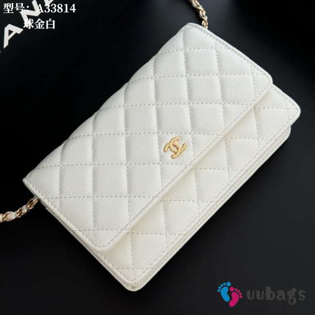 Uubags Chanel White Caviar Leather Wallet on Chain With Gold Hardware 19x12x4cm - 1
