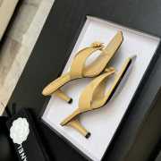 Uubags Chanel Beige Calfskin Leather Camellia Heel Mules 5.5cm - 6