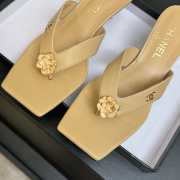 Uubags Chanel Beige Calfskin Leather Camellia Heel Mules 5.5cm - 5