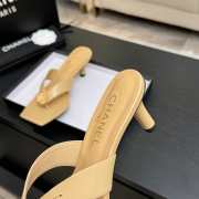 Uubags Chanel Beige Calfskin Leather Camellia Heel Mules 5.5cm - 4