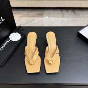Uubags Chanel Beige Calfskin Leather Camellia Heel Mules 5.5cm - 2