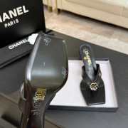 Uubags Chanel Black Calfskin Leather Camellia Heel Mules 5.5cm - 6