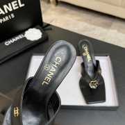 Uubags Chanel Black Calfskin Leather Camellia Heel Mules 5.5cm - 3