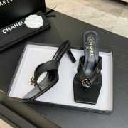 Uubags Chanel Black Calfskin Leather Camellia Heel Mules 5.5cm - 4