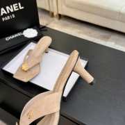 Uubags Chanel Beige Suede Leather Camellia Heel Mules 5.5cm - 5
